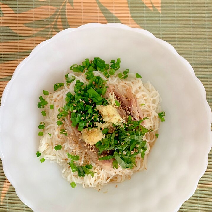 さば冷やし素麺＊油麺　トレジョmackerel缶で